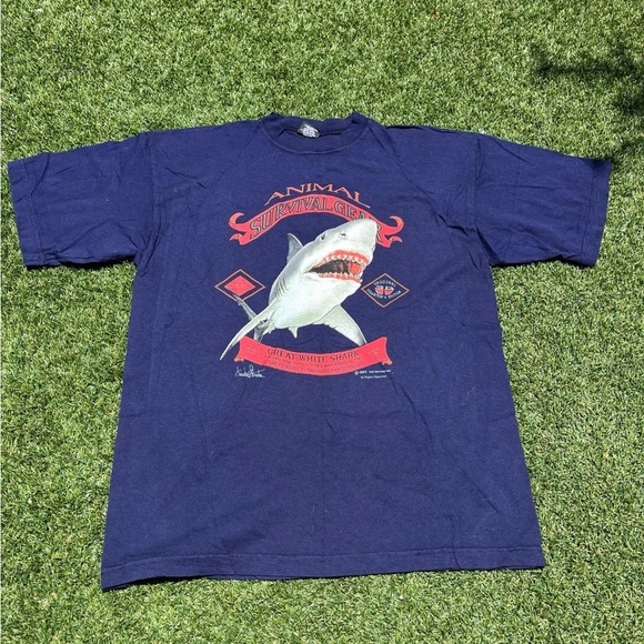 American Vintage Other - VTG 90’s Great White Shark Navy Blue Tee